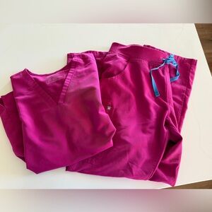 FIGS Raspberry Sorbet Scrub Set with Blue Drawstring- Large